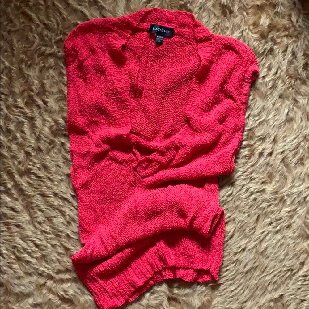 bebe red knit shirt